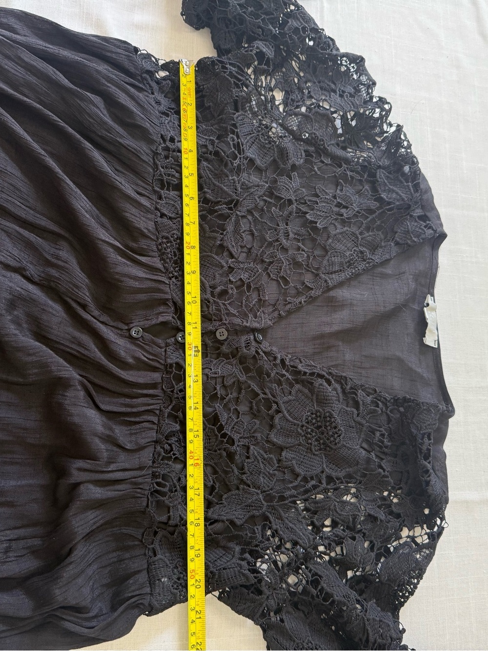 J Gee Dress Size 1X Black Boho Gauze Crochet Bell Sleeves Lined V-Neck - Picture 6 of 13